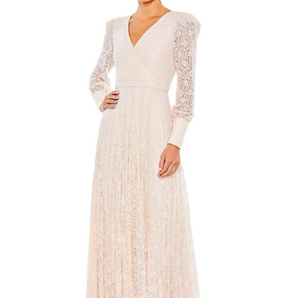 MAC DUGGAL 93679 METTALIC EMBROIDERED LACE A-LINE LIGHT ROSE GOWN sz 6 - Picture 3 of 5